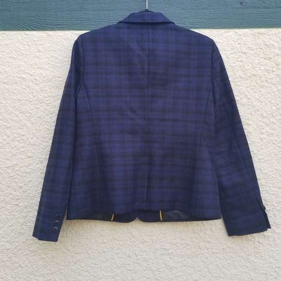 L.L. Bean blue and black plaid wool blazer size 12 - Picture 2 of 7